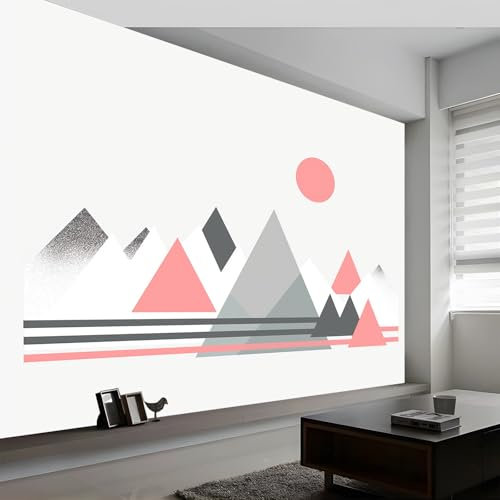 Papier Peint Panoramique Lignes Géométriques Montagnes Coucher de Soleil Poster Mural, 400 x 280 cm (L x H) Peinture Murale pour Salon, Chambre, Chambre d'enfants, Gris Clair Décoration Murale