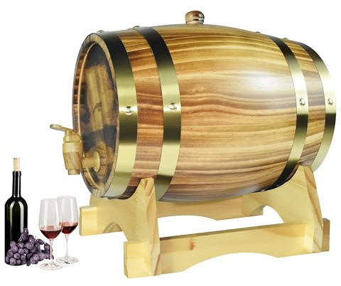 Fût à whisky de 5 litres, Grande Capacité Tonneau à Vin en Bois avec copeaux de chêne, Fût traditionnel de vin et de whisky Pour servir une table, pour vin, Whisky & Eau-de-Vie, Jaune clair