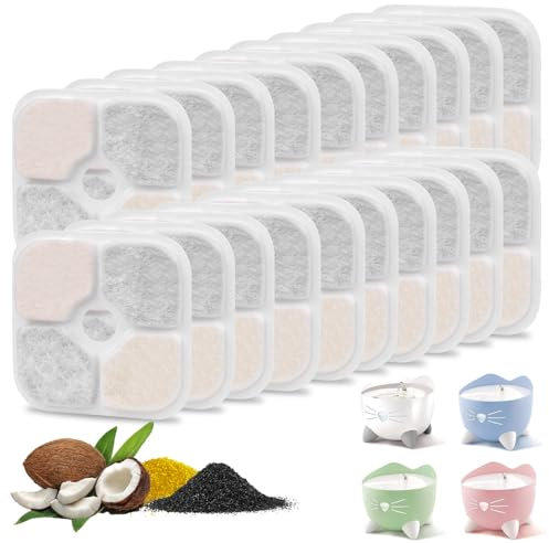 20 Stück Katzenbrunnen Filter für Catit Pixi Filter Trinkbrunnen,Kompatibel mit 2.5l/84.5 oz Catit Pixi Brunnen- Filter mit einem dreifachen Filtersystem, das Harz und Aktivkohle enthält.