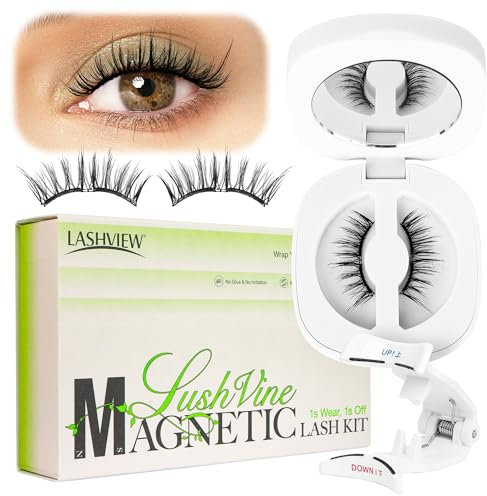 LASHVIEW Magnetic Eyelashes Natural Look, Reusable Soft Magnetic Eyelashes with Applicator, No Glue Needed Magnetic Lashes Kit, Windproof & Waterproof for All-Day Comfort (R02)