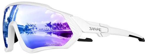 KAPVOE Polarizadas Gafas Ciclismo Protección UV400 TR90 Deportivas Mujer Hombre MTB BTT Bicicleta Running Bici Correr Voleibol Tenis Conducir Pesca Golf Deporte Lentes Montana 07 blanca azul