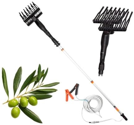 Abbacchiatore Scuotitore Olive a Batteria, Elettrico Telescopico, Batteria 12V 400W, Scuotiolive 1000 Battiti al Minuto, Peso Ergonomico Ridotto e Maneggevolezza Ottimale, Incluso il Cavo con Morsetto
