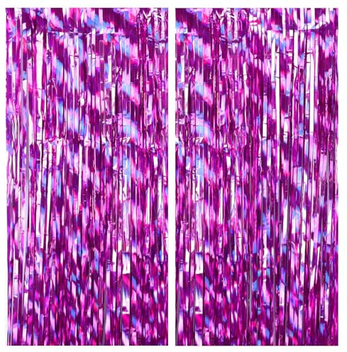 Drucilla 2 Stück Lametta Vorhang, Glitzervorhang Lametta, Folien Fransen Lametta Vorhänge, Glitzer Tinsel Curtain für Geburtstag, Party, Hochzeit Deko, 1m x 2m, Rosen Rot