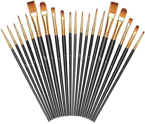 Vicloon 20 Stück Pinselset, Nylon Pinsel, Künstlerpinsel, Hochwertige Pinsel mit Kunststoffgriff, Premium Nylon Acrylfarben Pinselset, Malerei Ölfarben Brush Set für Erwachsene und Kinder, Schwarz