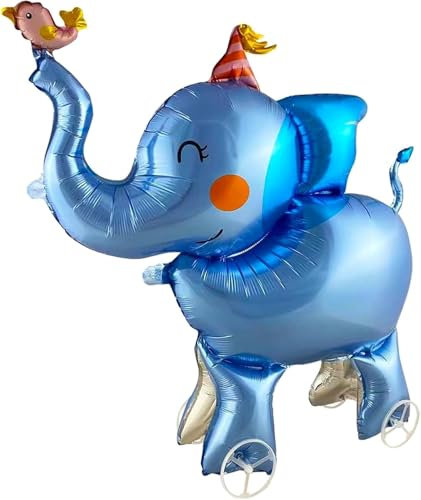 Nine San Walking Elefant Luftballons Stehend 3D Elephant Folienballon with Wheels Elefanten Helium Ballon Walker Elefantballon Babyshower Party Geburtstag Deko