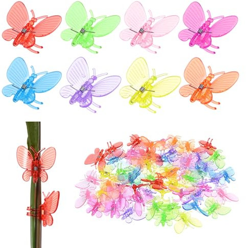M METERXITY 80-Pack Orchid Clips, Plastic Garden Plant Clips, Butterfly Orchid Clips for Supporting Stems/Vines/Stalk Grow Upright [Green, Red, Rose, Pink, Blue, Purple, Yellow, Orange]