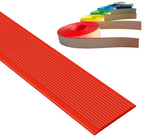 PVC Treppenkantenprofil, Vinyl-Anti-Rutsch-Treppenkante, Selbstklebend PVC Kunststoff Treppen-Kantenschutz, Bodenprofil Ungelocht Zum Kleben, Kantenschutz-Formleiste, Flexible Gummistufen(Red,1.1m/43.