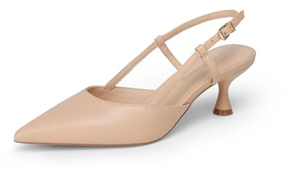DREAM PAIRS Women's Slingback Kitten Heels Closed Pointed Toe Low Stiletto Heels Dress Bridal Party Wedding Pumps Shoes,Size 8,Nude,DWUMPU2508