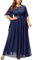 MISSMAY Women's Plus Size Elegant Butterfly Sleeve Chiffon Sequin Lace Bodice Evening Party Long Dress (3XL, Navy Blue)