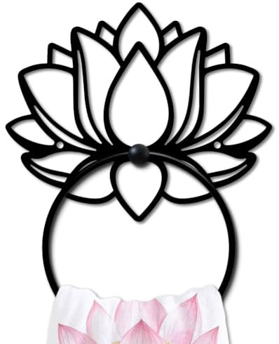 MAYJOYDIY Lotusblume Metall Handtuchring Heiliger Lotusblume Handtuchhalter Für Wand Pflanzen Schwarzer Kunst Handtuchständer Wandmontage Für Badezimmer Küche Heimdekoration Geschenk