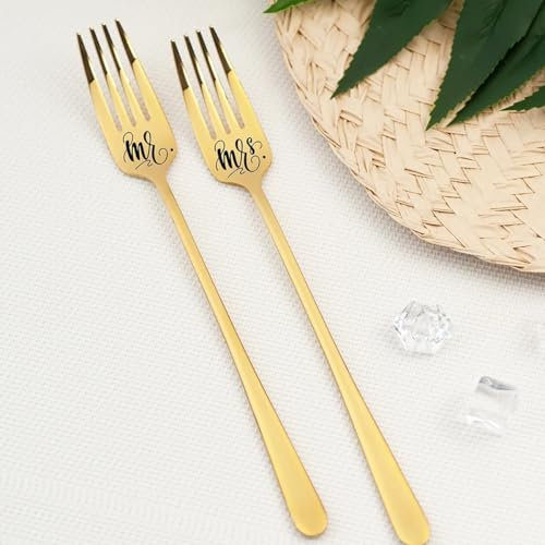 Personalisierte Gabeln Mit Eingraviertem Namen Und Datum, Individuelle Edelstahlgabeln, Personalisiertes Hochzeitssouvenir, Geschenk For Paare, 1 Paar(Gold)