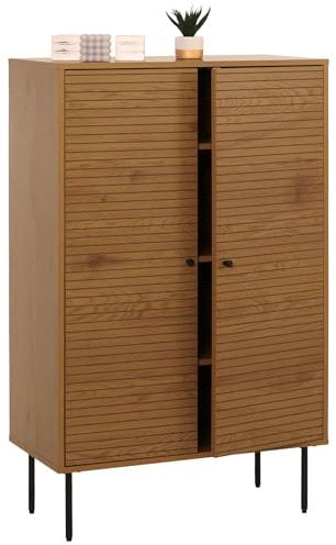 Highboard HWC-N78, Kommode Schrank Sideboard, skandinavischer Stil, Metall Holz Melamin MVG 130x80x40cm - Natur