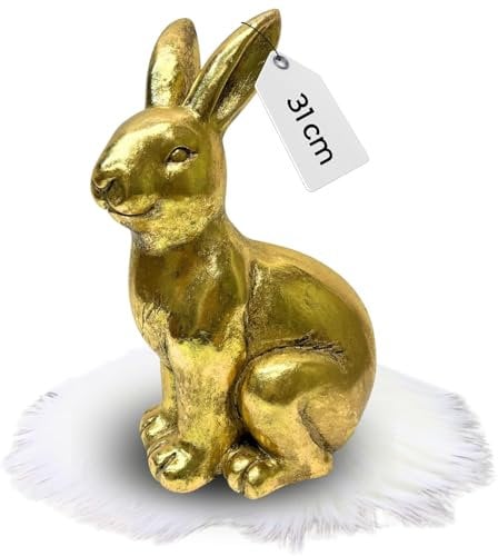 Bada Bing Deko Hase Figur Gold ca. 31 cm - Tischdeko Osterhase groß Frühling Garten - hochwertige Oster Dekoration fürs Wohnzimmer - Dekohase Antik Osterdeko Innen und Outdoor Haustür Geschenk