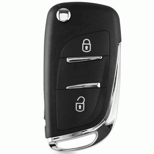 AUTOZOCO Carcasa Mando Llave De Coche 2 Botones Compatible con Peugeot 207 308 407 607 807 y Citroen C2 C3 C4 C5 C6 C8 DS3 DS4 - CE0536 - Botones de Abrir y Cerrar, con zócalo de Pila