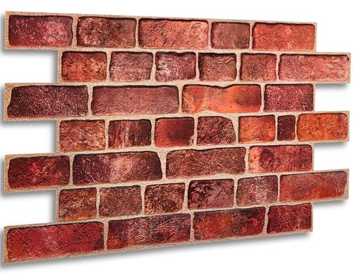 Novecrafto Brick Effect 3D Wall Panels - 20 Sheets Covering 99.20 sqft (9.22 sqm) DIY Decorative PVC Plastic Cladding Panel Size 37.79 x 18.89 in (96x48 cm) – Faux Red Brick Pattern For All Type Walls