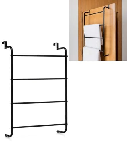 Over the Door Towel Hanger 4 Bars Black Modern Design Towel Rack Organizer
