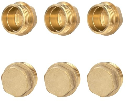 Messing Stopfen, 6 Stück 1/2 Zoll Außengewinde Blindstopfen, Rohrkappe Endkappe Gewindefitting, Rohmaterialband für Garten Wasserleitung Kühlerventil