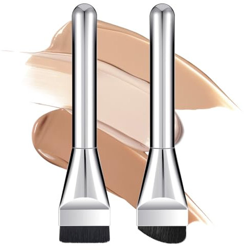 Classicseali 2pcs Flat Foundation Brush, Spatula Foundation Brushes for Liquid Makeup Blending Cream, Black Soft Bristles Liquid Foundation Brush Silver