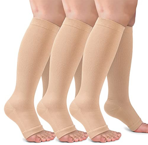 ACTINPUT 3 Paar Kompressionsstrümpfe Damen und Herren für Flug,Laufen, Sport, Reise, Radsport(Hautfarbe,S-M)