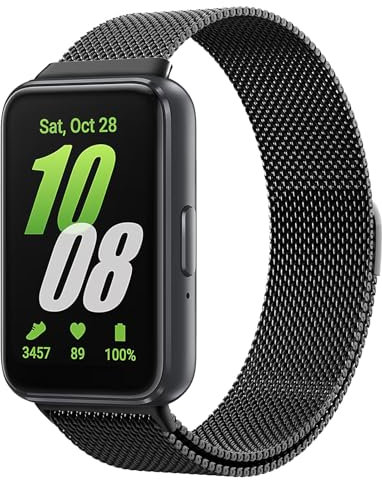 Astorgos Cinturino in Metallo Compatibile con Samsung Galaxy Fit 3, Cinturino Magnetico in Acciaio Inossidabile, Loop in Maglia Milanese per Donna Uomo, Nero