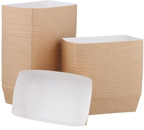 100 Stück Currywurst Schale, Fingerfood Schalen Pappe, 13 X 8 X 4cm | KEILEOHO, Zweifarbig Braun Innen Weiß, Kraftpapier, Für Pommes, Snacks, Salat, Macarons, Imbiss, Party, Takeaway, Gebäck