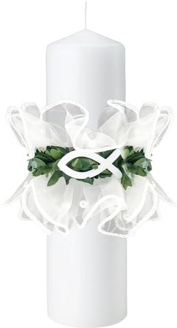 LUMOOM Tropfschutz Kommunionkerze, Kerzen Taufkerze Kommunion, Weiß Taufe Fisch Deko Kerzenrock, Kerzenkranz 4-6 cm, für Party, Taufe, Hochzeiten (Perlenfisch)