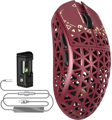 MAMBASNAKE M5 Ultra Carbon Fiber 8000Hz Wireless Gaming Mouse, 39g Superlight, 42000DPI, PAW3950MAX Sensor, Nordic 52840 Chip, Bluetooth/2.4G/USB-C Wired Mice with Mouse Coiled Cable, for PC/Mac