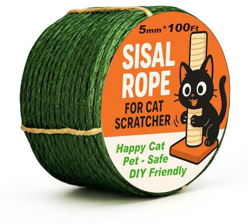 Green Sisal Rope for Cat Tree and Scratching Post 5mm 1/5 Inch, 100 Feet