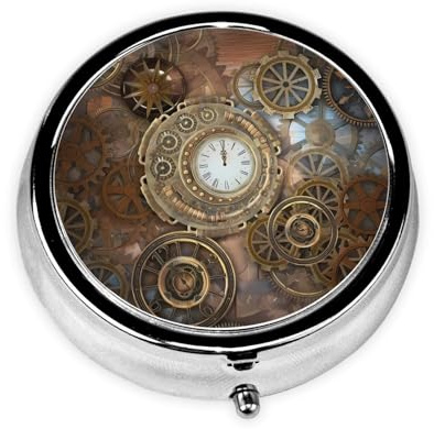 Steampunk-Uhr: Diese kleine, runde Pillendose mit drei Fächern ist perfekt für die Aufbewahrung von täglichen Medikamenten, Vitaminen und unterwegs.