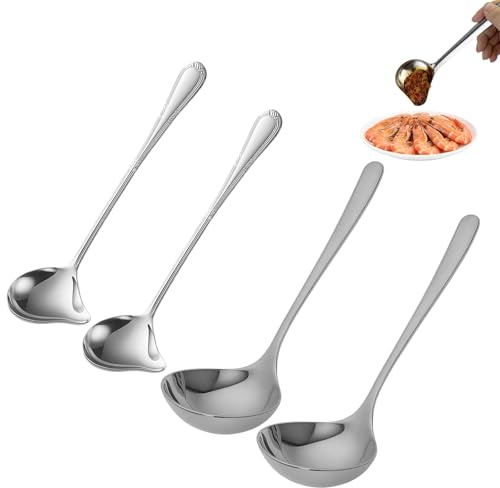 Cazzuola per salse, mestolo, 4 pezzi in acciaio inox, 20 cm, ideale per zuppe e salse, pratici accessori da cucina, durevole e antiruggine