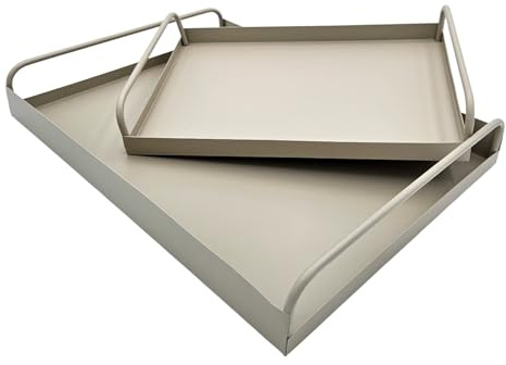 Meinposten Tablett Metall 2er Set Beige Modern Serviertablett Dekotablett 38x28 u 30x20 cm Sand