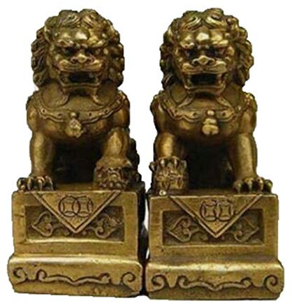 H3TF5J Chinesische Messing Folk Fengshui FOO Fu Dog Guardion Tür Löwe Statue Paar