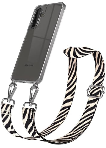 EAZY CASE Handykette - Verstellbares Taschenband kompatibel mit Galaxy A17, Schulterriemen, Handykordel mit Silikon Hülle, Umhängetasche, Zebra - Schwarz Beige Silber