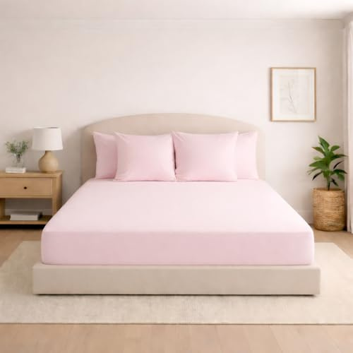 Marmot'Zzz - Drap Housse 140x190 Coton - Drap Housse Bonnet 30cm (Rose, 140x190)