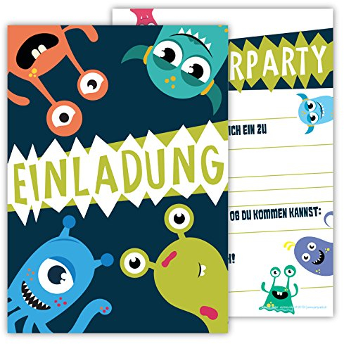 Partycards Einladungskarten Kindergeburtstag Mädchen und Junge, 12 Stck, Postkartenformat A6, Einladungskarten Geburtstag, Einladungskarten Kindergeburtstag Junge