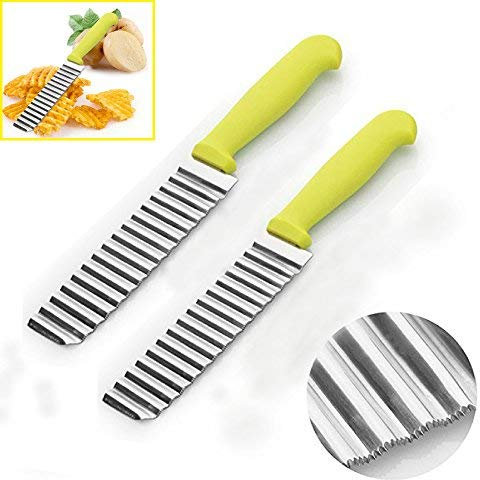 MOTZU Lot de 2 couteaux ondulés ondulés, couteau à pommes de terre, trancheuse à pommes de terre, couteau à pommes de terre