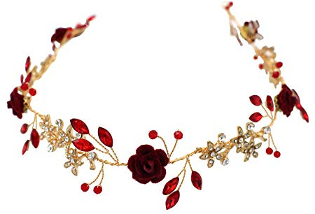 YAZILIND rote Strass Blumen Stirnband Frauen Blumenkranz Brautjungfer Braut Blumen Mädchen Haarschmuck