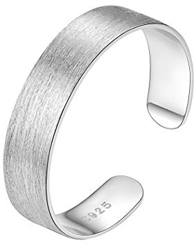 PROSILVER Damen Herren matte Fingerring - 925 Sterling Silber Offener Ring 5mm breit gebürstet Band Ring verstellbar Schmuck Accessoire für Jahrestag Geburtstag