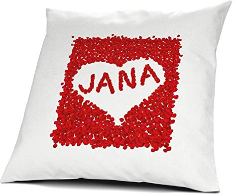 printplanet Kopfkissen Jana, Kissen mit Füllung, Motiv Rosenblätter Herz, 40 cm, 100% Baumwolle, Liebeskissen, Namenskissen, Geschenkidee