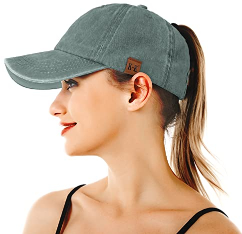BLURBE Pferdeschwanz-Baseballkappen für Damen – Gewaschene, einfarbige Baumwolle, verstellbar, Klassische Vintage-Denim-Baseballmützen, Sonnenkappen für Damen im Freien