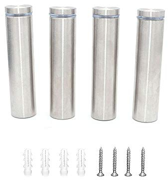 NUZAMAS Set di 4 supporti in acciaio inox massiccio, 25 x 100 mm, per numeri civici, cartelli, loghi, acrilico, vetro, PVC, pannelli in vetro, legno