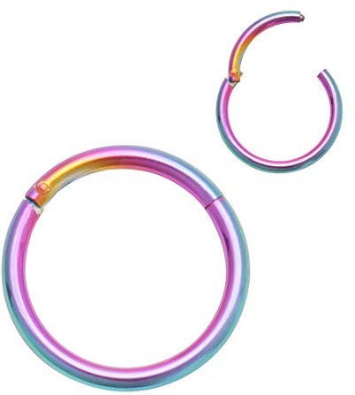 4youquality Surgical Steel Nose Ring Septum Clicker Hinge Segment Ear Helix Tragus Ring Hoop Nose Rings (Rainbow, Size 1.0 * 8mm Medium)