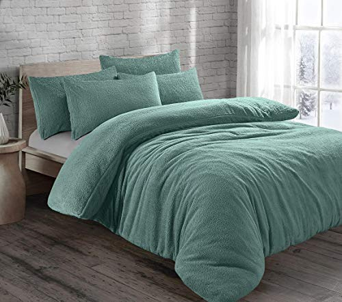 HOMES-LINEN Teddy Bear Fleece Thermal Warm Cosy Soft Fur Duvet Cover Set With Pillow Cases (Teal, Super King)