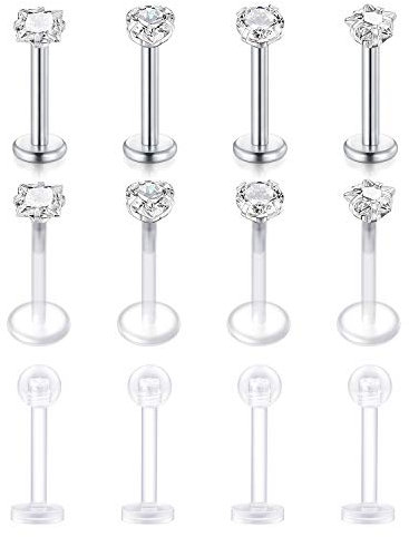 LAURITAMI 12stk Lippenpiercing Labret Stecker Bioflex 6mm 8mm 16G Medusa Monroe Flexibel Kunststoff Retainer Piercing Lippe