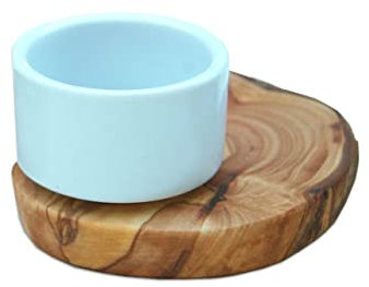 D.O.M. Florence Coquetier en porcelaine sur socle rustique en bois d'olivier (1 pièce)