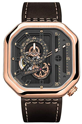 Agelocer Herrenuhr Top Marke Automatik Skelett Edelstahl Wasserdicht Mechanische Mode Punk Uhr Quadratisch Leuchtende Gangreserve Analog Luxus Uhren, VP:5803D2