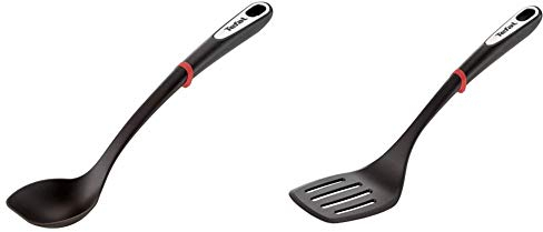 Tefal K2060514 Ingenio Cuillère ustensile de Cuisine Noir résistant sans bisphénol A avec Insert Silicone & Ingenio Spatule à Angle sans bisphénol A avec Insert Silicone K2060814