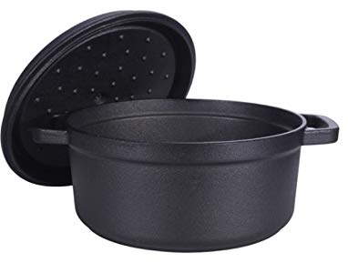 24cm fundido de hierro holandés horno de hierro fundido de hierro sopa de sopa de cacerola 3.8L 2-5People (Color : Black)