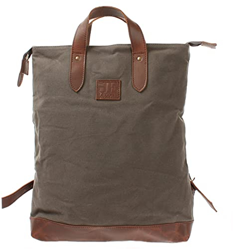 LECONI Rucksack retro Lederrucksack Freizeitrucksack Vintage-Look Wanderrucksack backpack modern für Damen & Herren Canvas Leder 39x45x10cm grau LE1021-C
