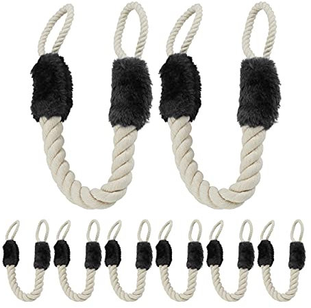 Relaxdays 8X Seil-Türstopper 2er Set 60cm lang Griffblocker Schutz für Kinder & Haustiere Beige/Schwarz